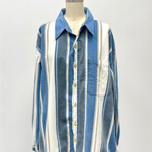 Vintage 90s Blue and White Striped Button Down Shirt